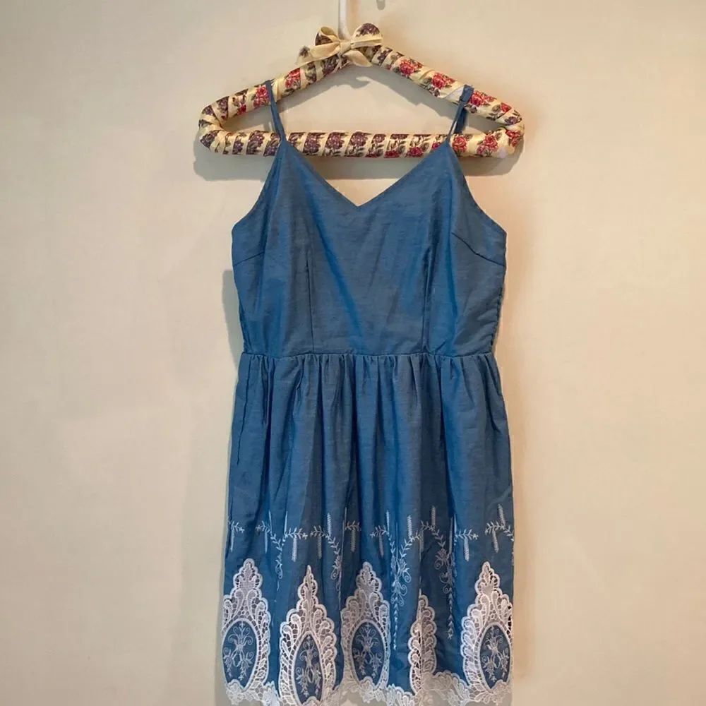 Japna Denim Dress with Lace Detail Junior Medium